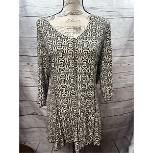 Tribal Women's XL Geometric Print 3/4 Sleeve Tunic‎ Top Made in Bulgaria